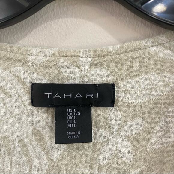 Tahari Linen Blend Open Front Floral Pattern Lightweight Cardigan Sz Large - Picture 3 of 9